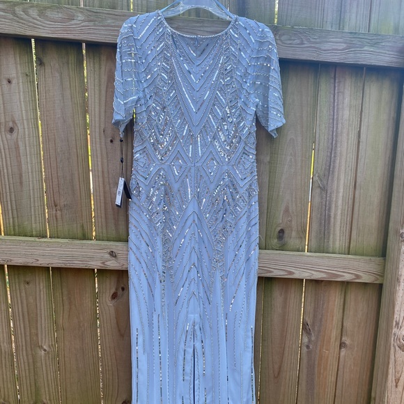 Lt blue sequin design Adrianna Papell formal dress size 10 petite - Picture 2 of 5